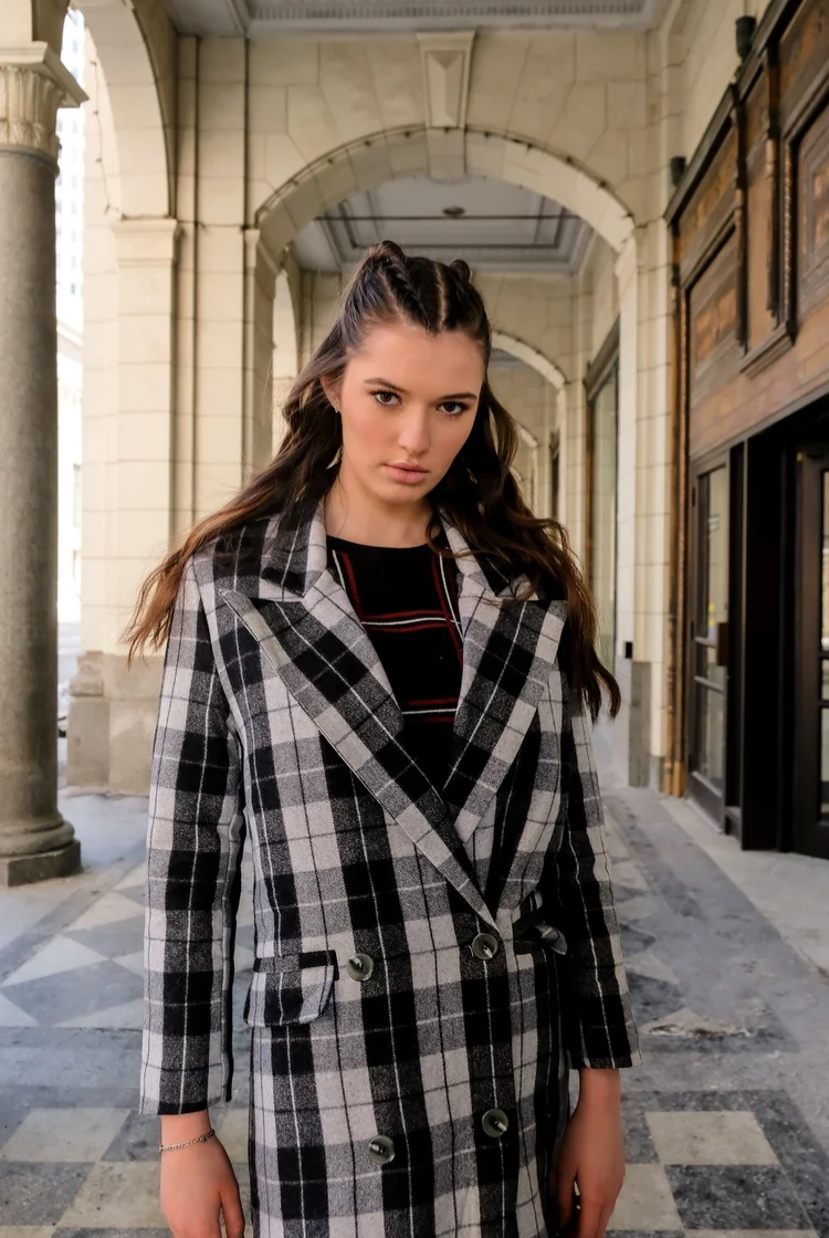 Vintage Peaks Ultralong Jacket in Grey Plaid