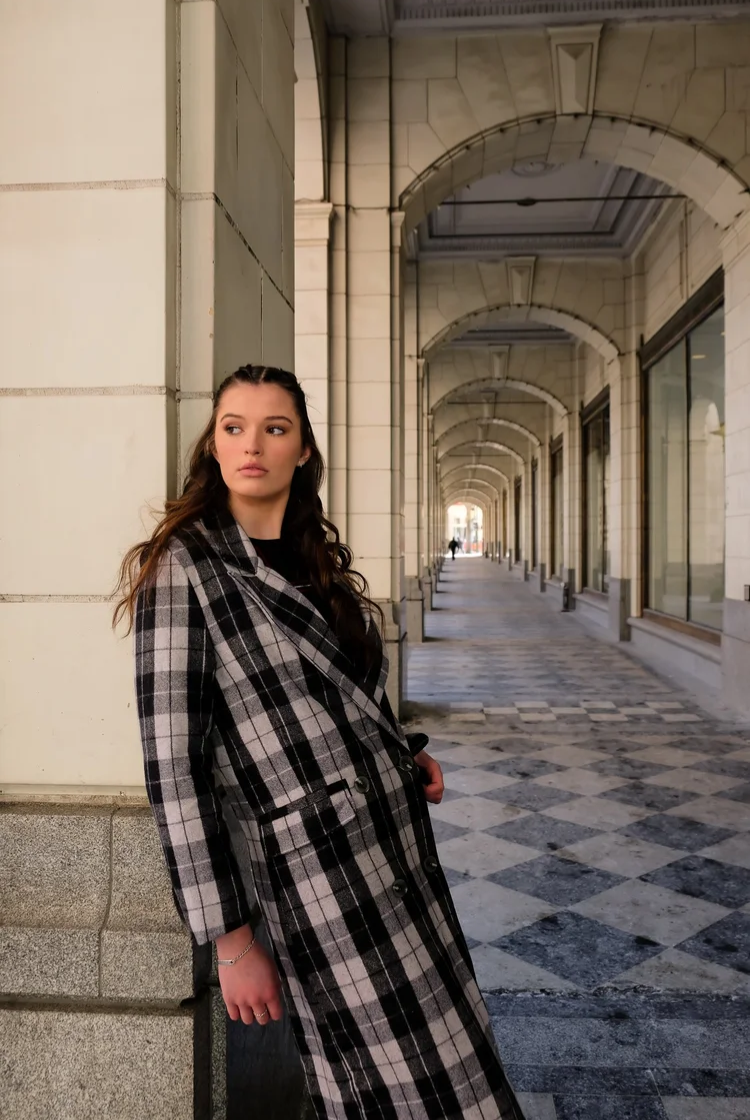 Vintage Peaks Ultralong Jacket in Grey Plaid