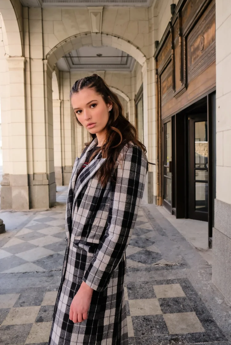 Vintage Peaks Ultralong Jacket in Grey Plaid
