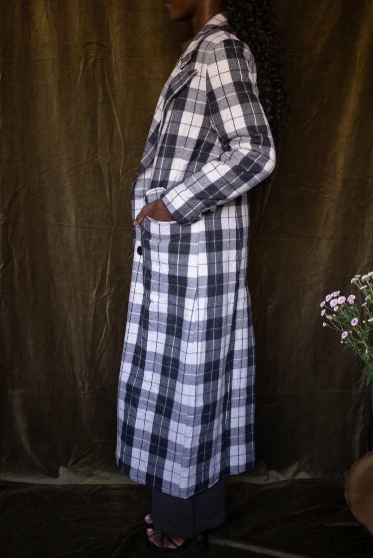 Vintage Peaks Ultralong Jacket in Grey Plaid
