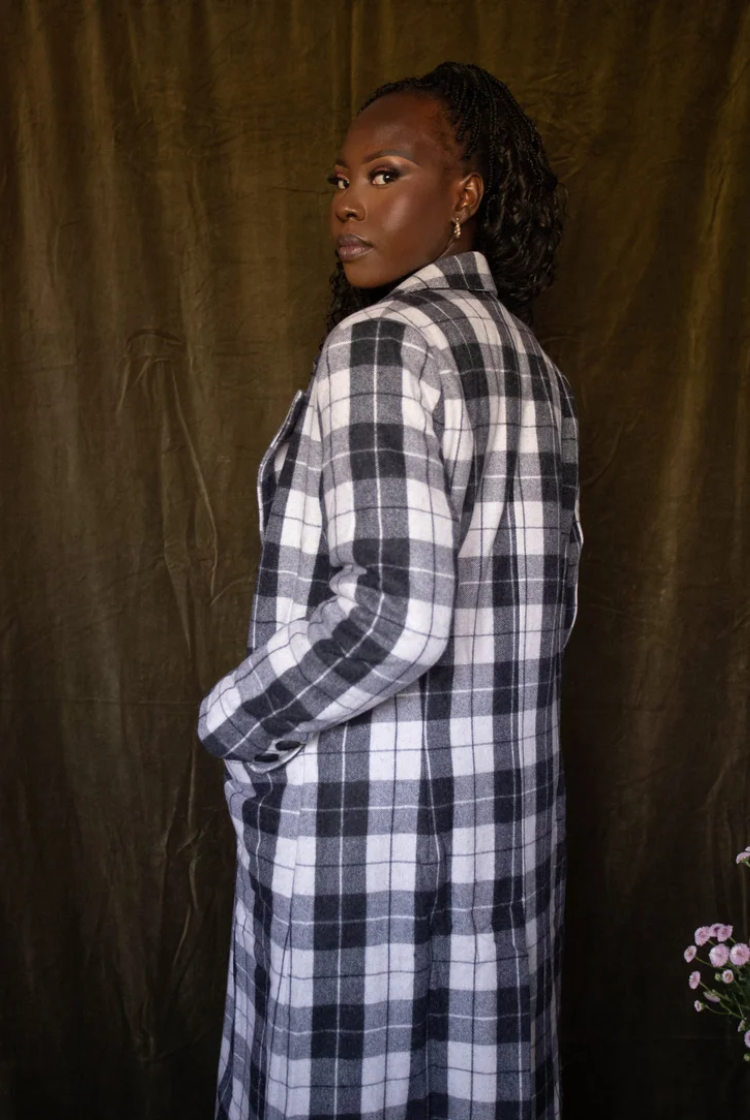 Vintage Peaks Ultralong Jacket in Grey Plaid