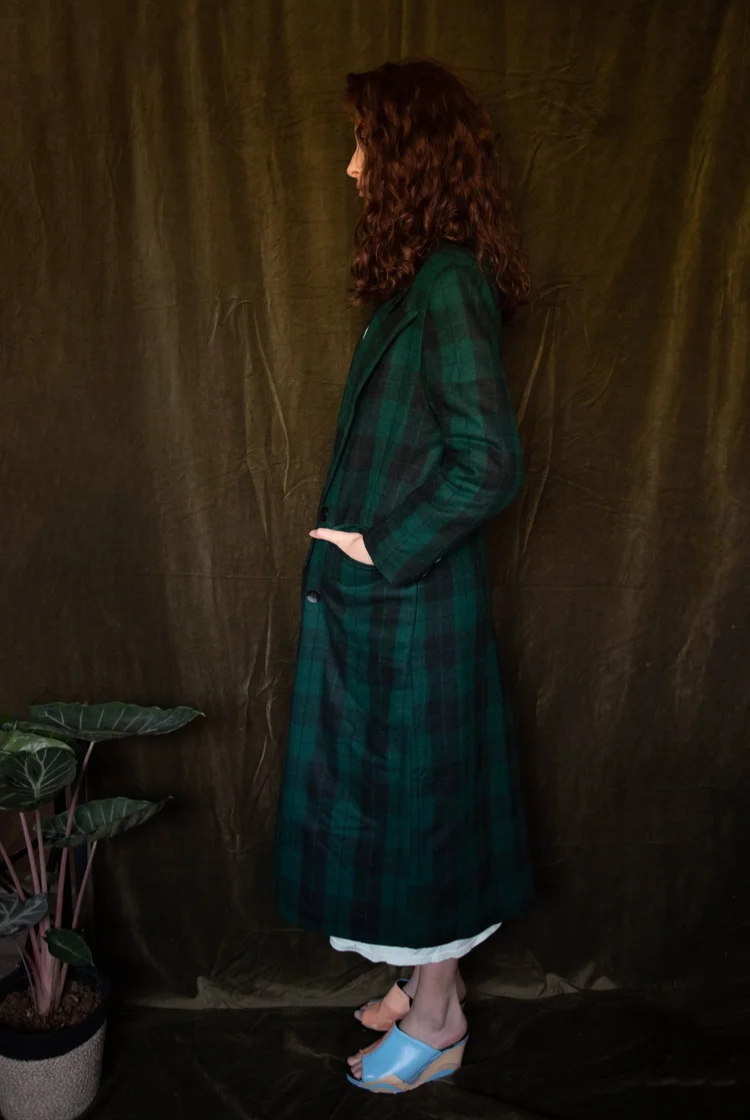 Vintage Peaks Ultralong Jacket In Green Plaid