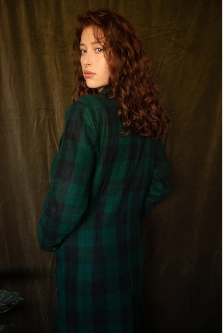 Vintage Peaks Ultralong Jacket In Green Plaid