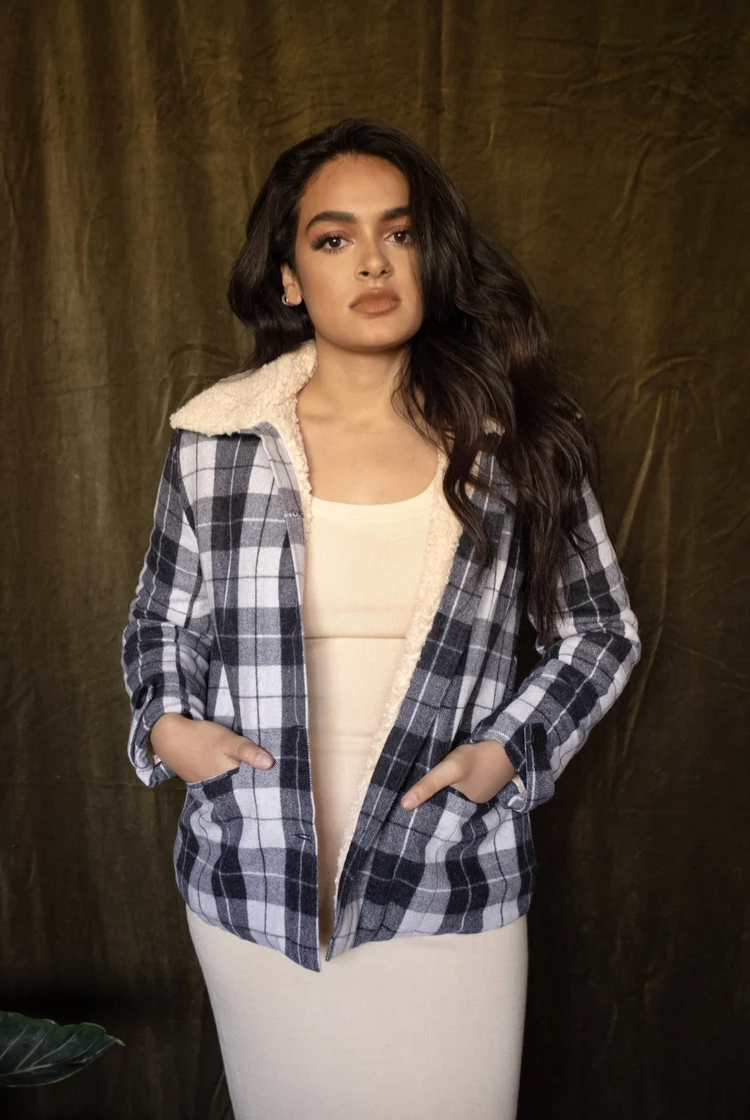 Eloise Boucle Lined Cropped Jacket In Grey Plaid