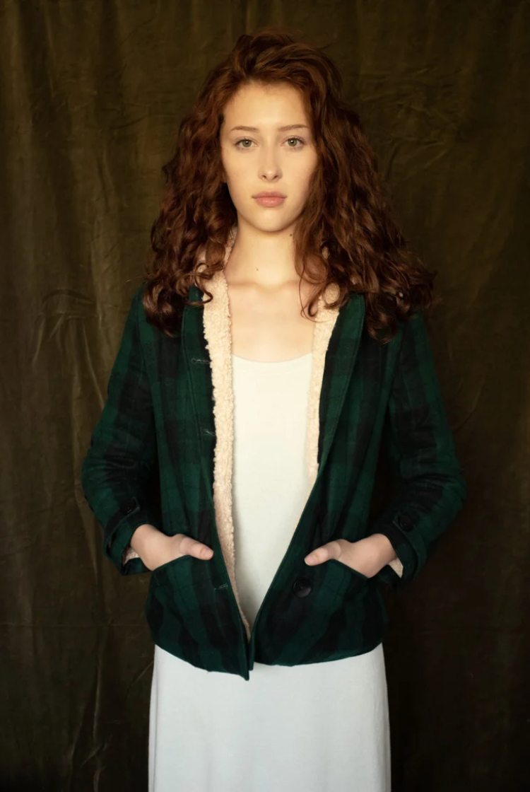 Eloise Boucle Lined Cropped Jacket In Green Plaid