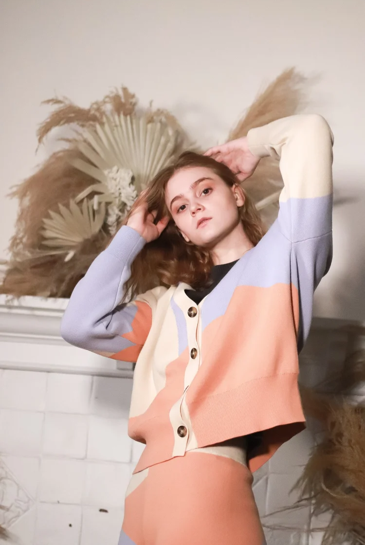 Ivy Drop Shoulder Cardigan In Desert Sunset