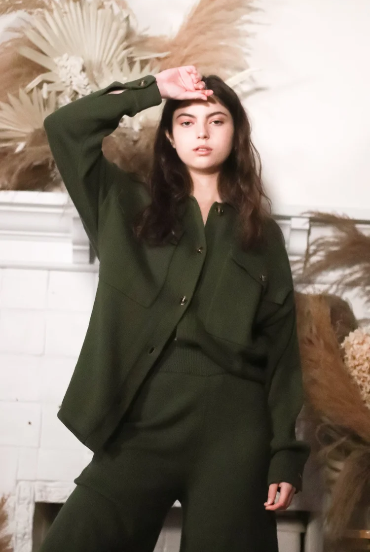 Lucy Knit Shacket In Forest Green