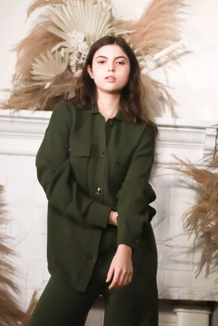Lucy Knit Shacket In Forest Green