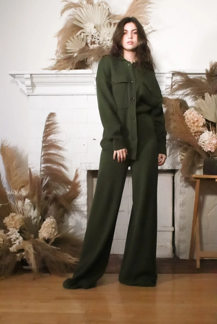 Lucy Knit Shacket In Forest Green