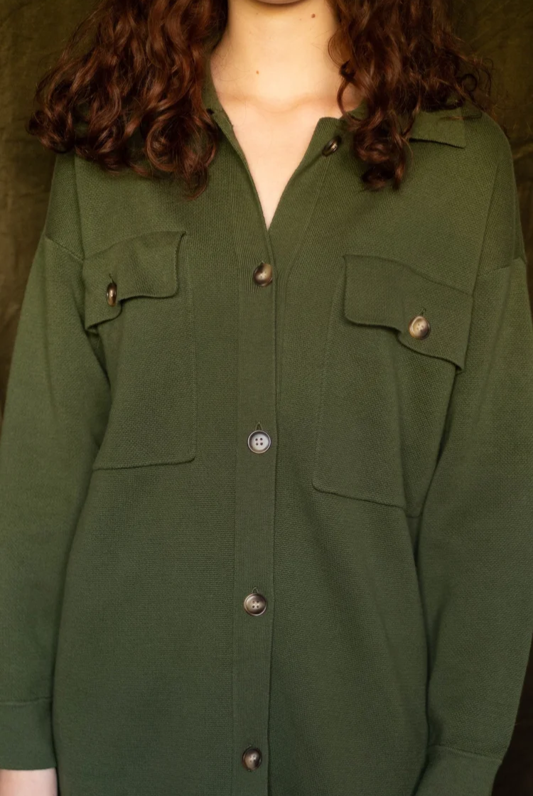 Lucy Knit Shacket In Forest Green