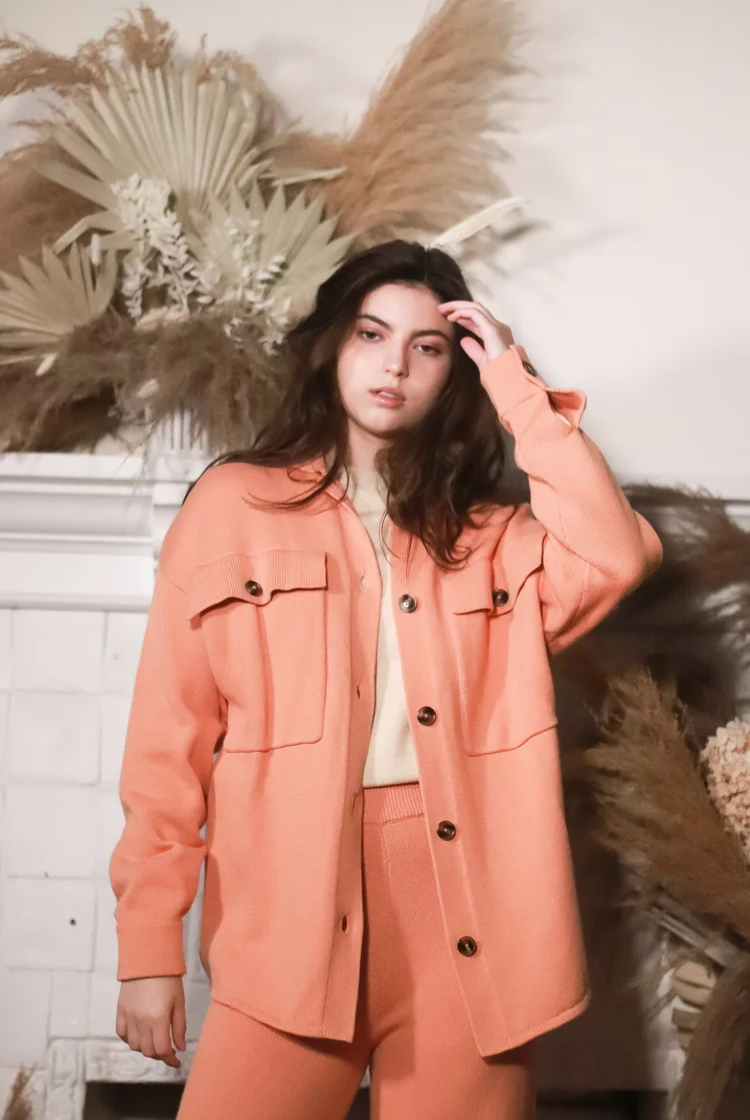 Lucy Knit Shacket In Coral