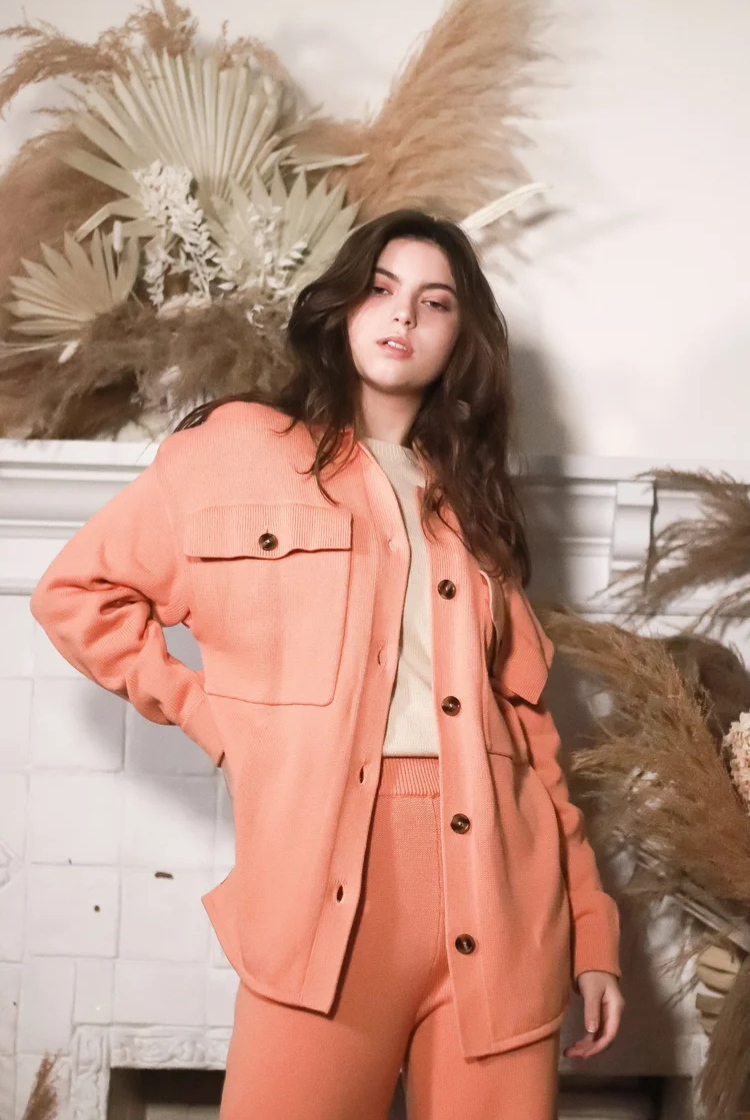 Lucy Knit Shacket In Coral