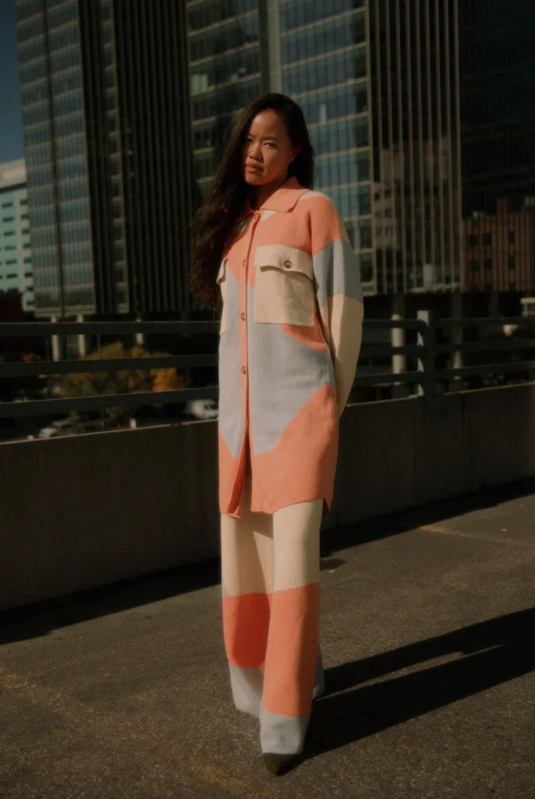 Ari Long Knit Shacket In Desert Sunset