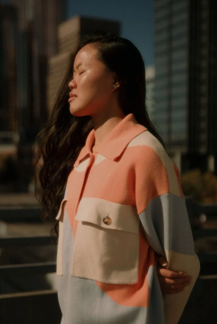 Ari Long Knit Shacket In Desert Sunset
