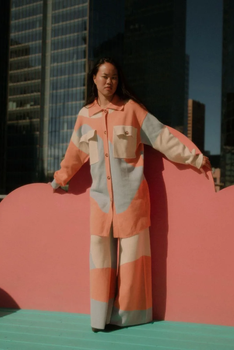 Ari Long Knit Shacket In Desert Sunset