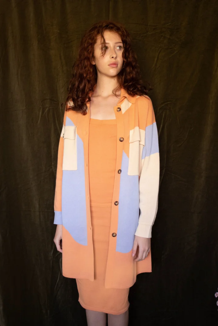 Ari Long Knit Shacket In Desert Sunset