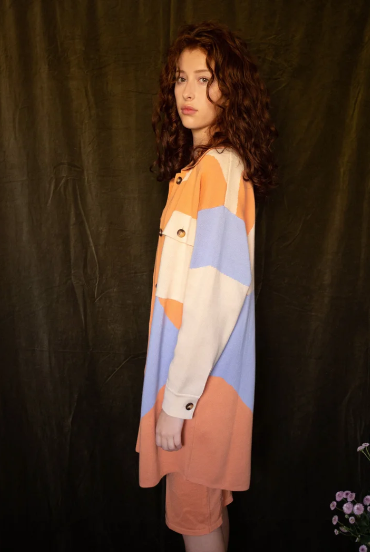 Ari Long Knit Shacket In Desert Sunset