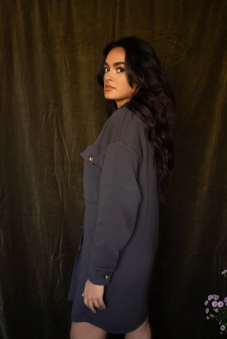 Ari Long Knit Shacket In Charcoal