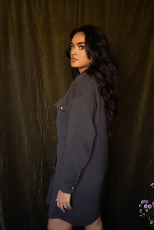Ari Long Knit Shacket In Charcoal