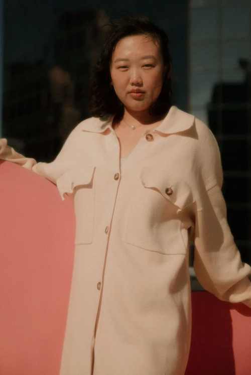 Ari Long Knit Shacket In Cream