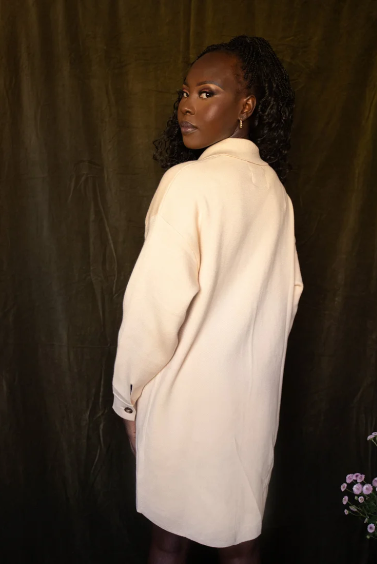 Ari Long Knit Shacket In Cream