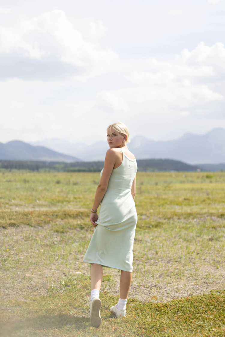 Essentia Knit Midi Dress In Sage Green