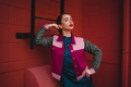 Saved By The Suede Fitted Moto Jacket In Red, Pink And Green
