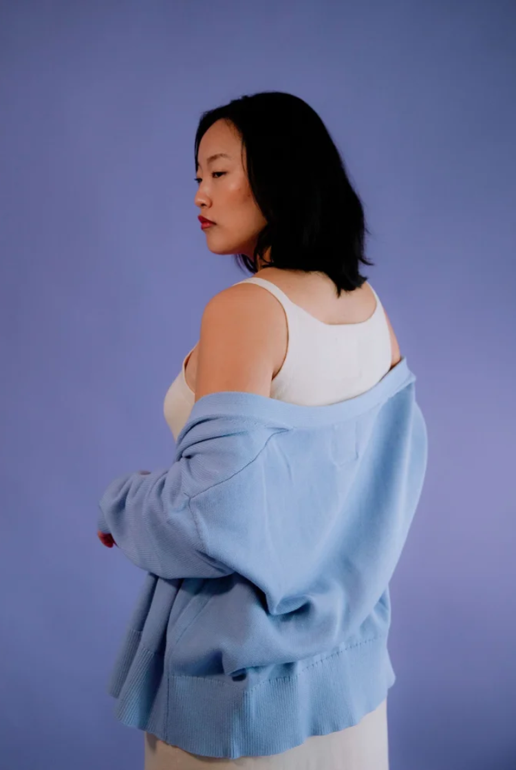 Ivy Drop Shoulder Cardigan In Blue