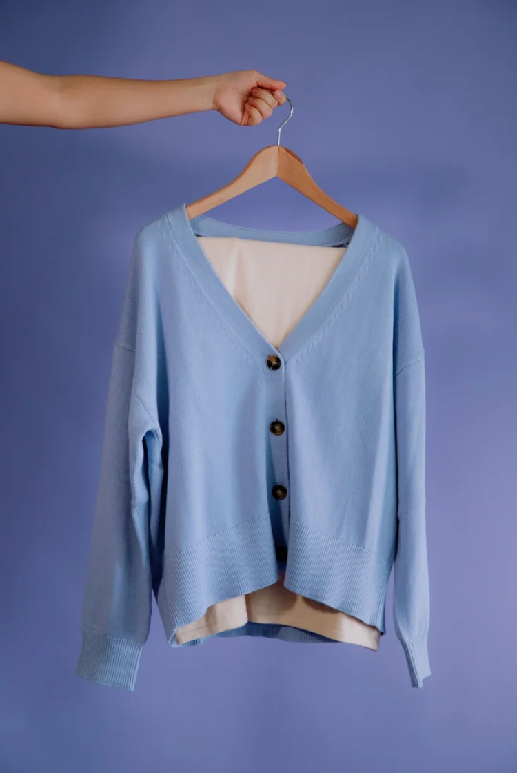 Ivy Drop Shoulder Cardigan In Blue