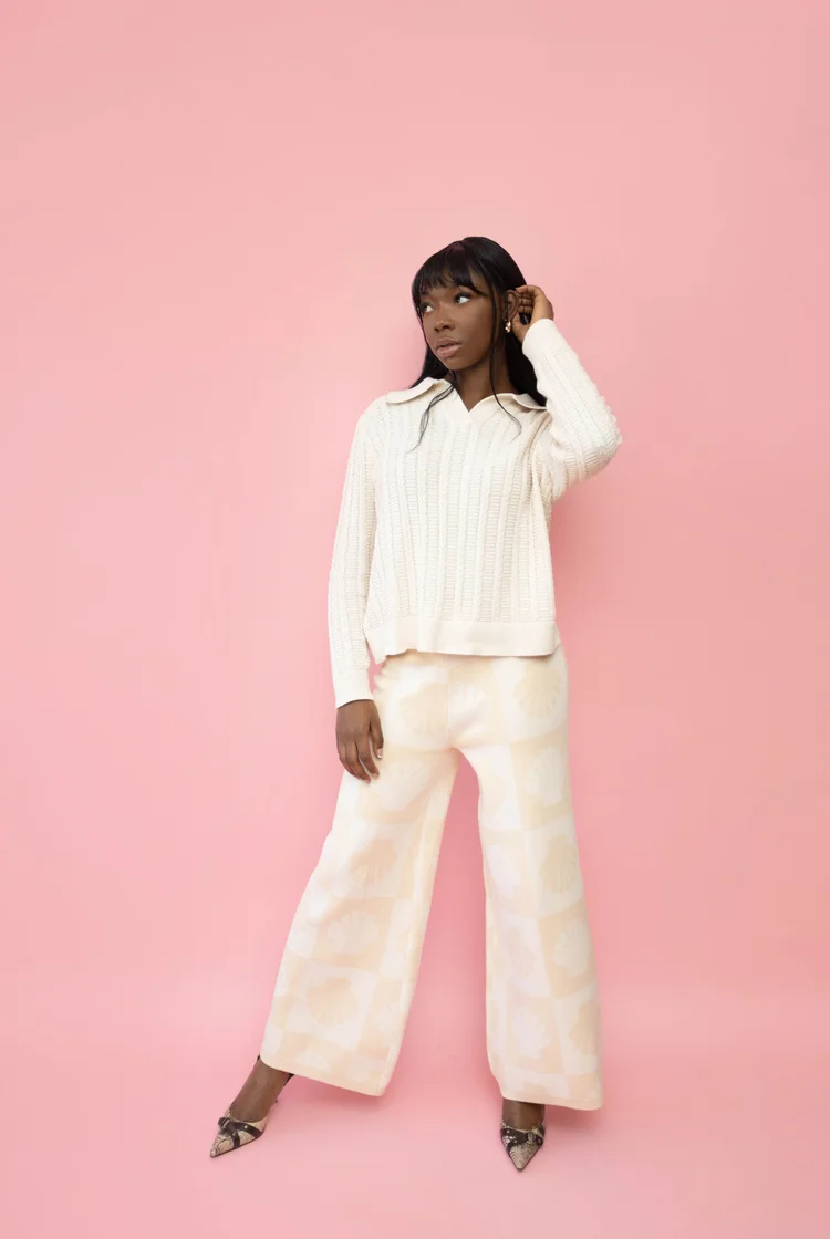 Farah Wide Leg Pants in Tan Shell Print