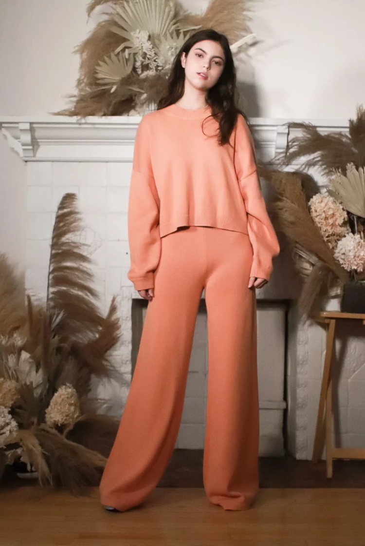 Farah Wide Leg Knit Pants In Coral