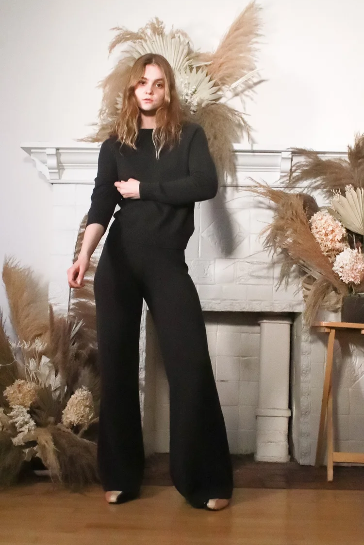 Farah Wide Leg Knit Pants In Charcoal
