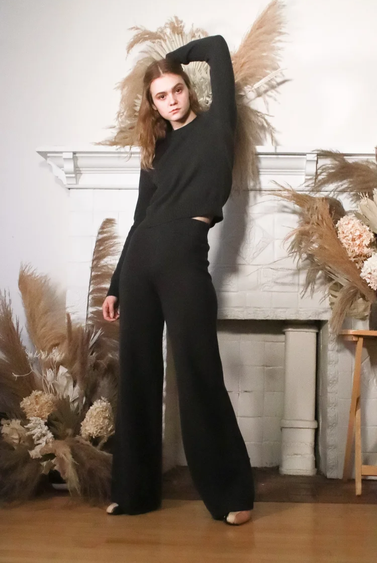 Farah Wide Leg Knit Pants In Charcoal