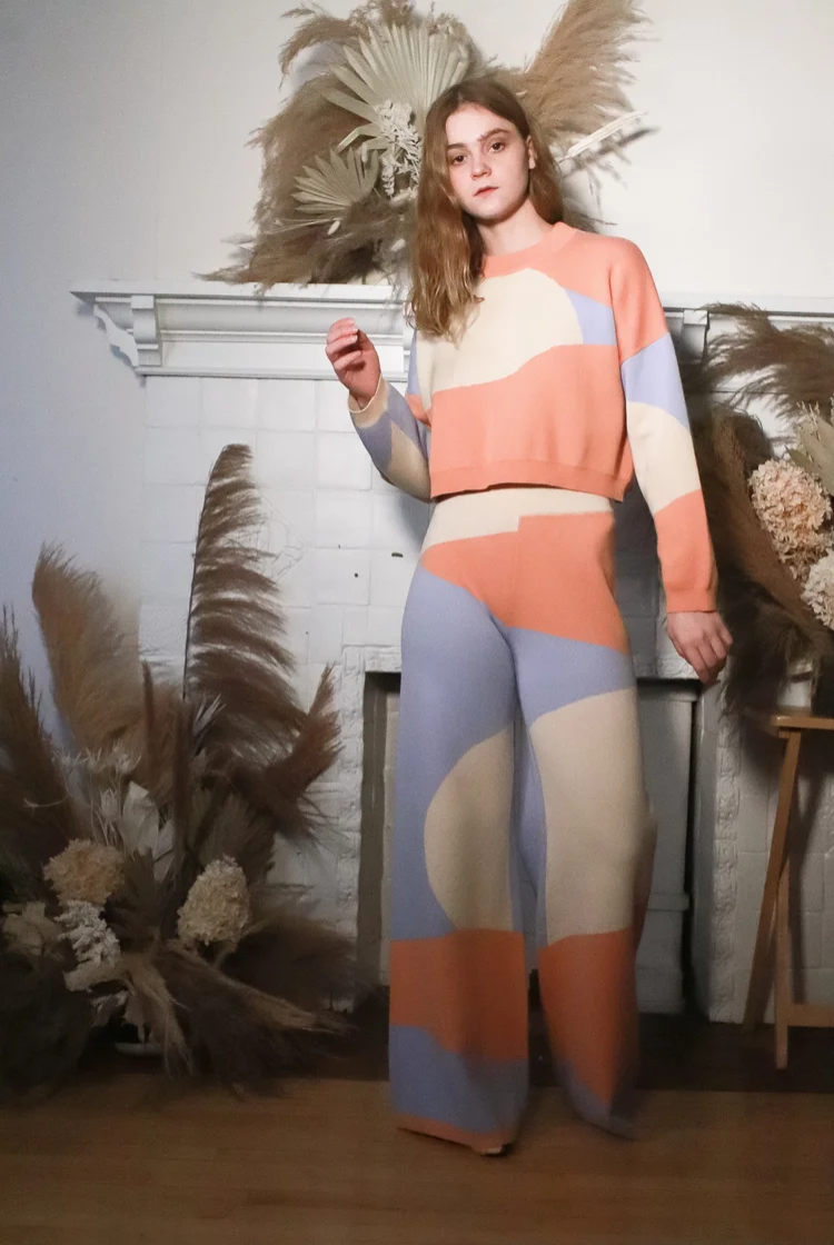 Farah Wide Leg Knit Pants In Desert Sunset