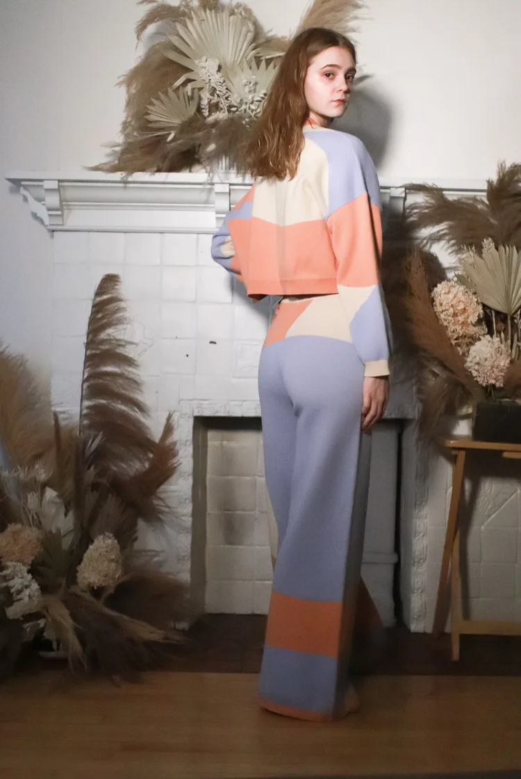 Farah Wide Leg Knit Pants In Desert Sunset