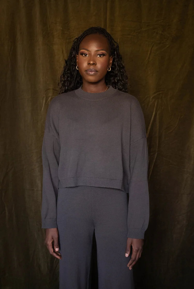 Nala Cropped Crewneck Sweater In Charcoal