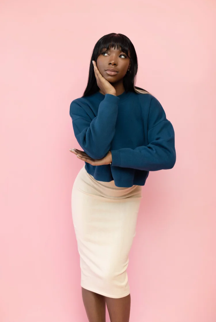 Nala Cropped Crewneck Sweater In Midnight Blue