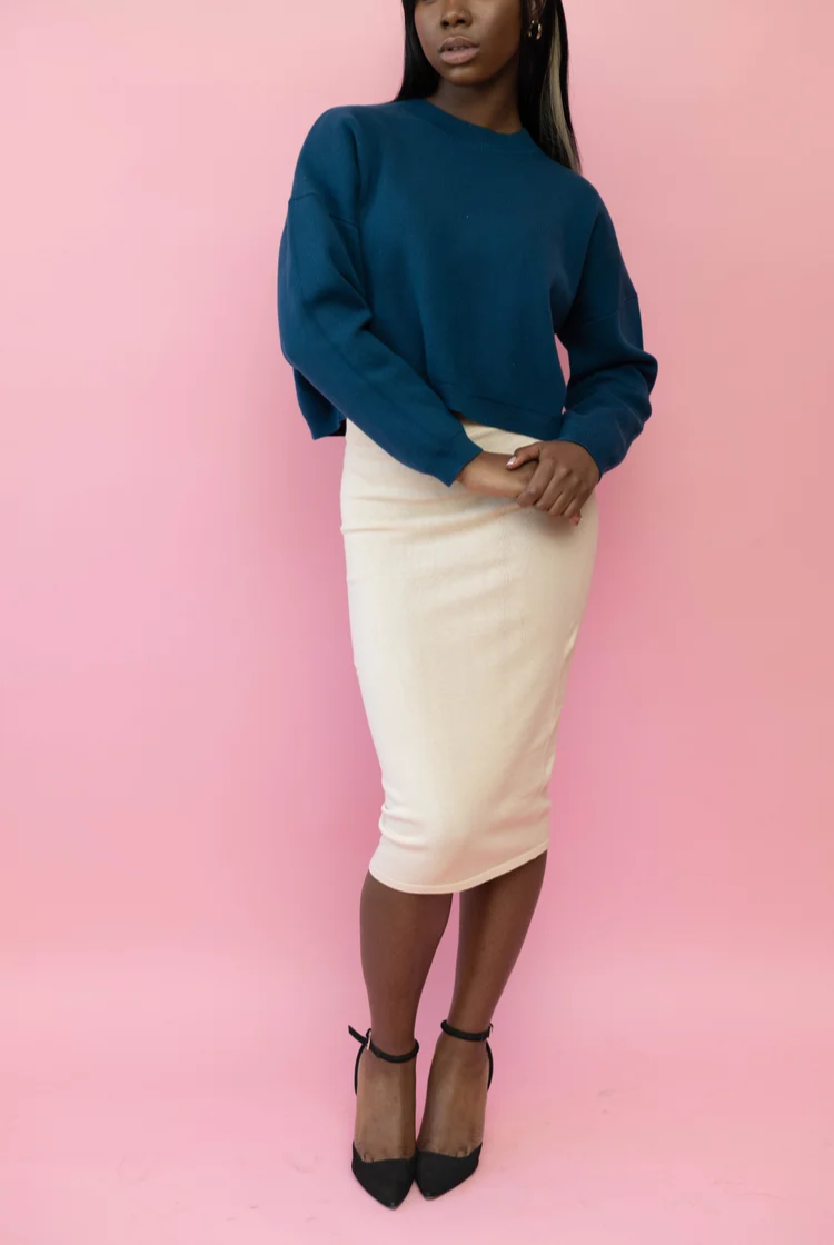 Nala Cropped Crewneck Sweater In Midnight Blue