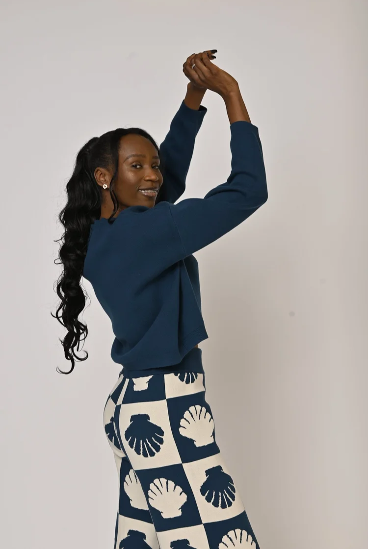 Nala Cropped Crewneck Sweater In Midnight Blue