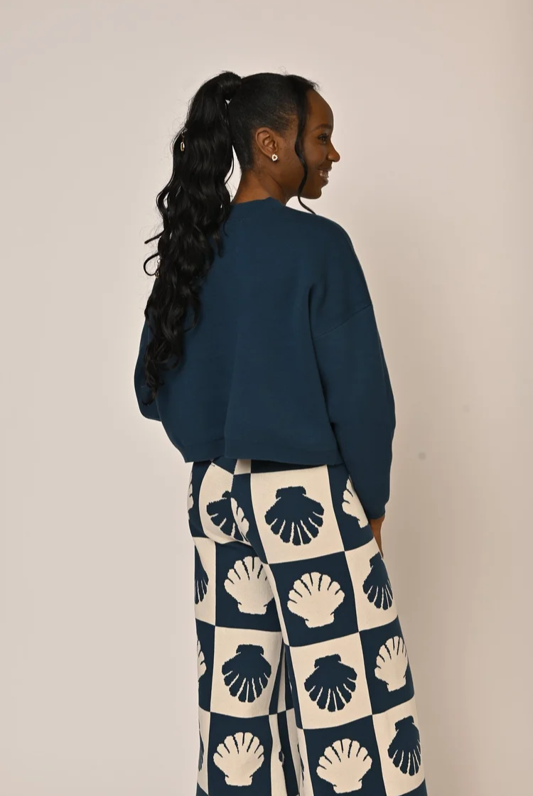 Nala Cropped Crewneck Sweater In Midnight Blue