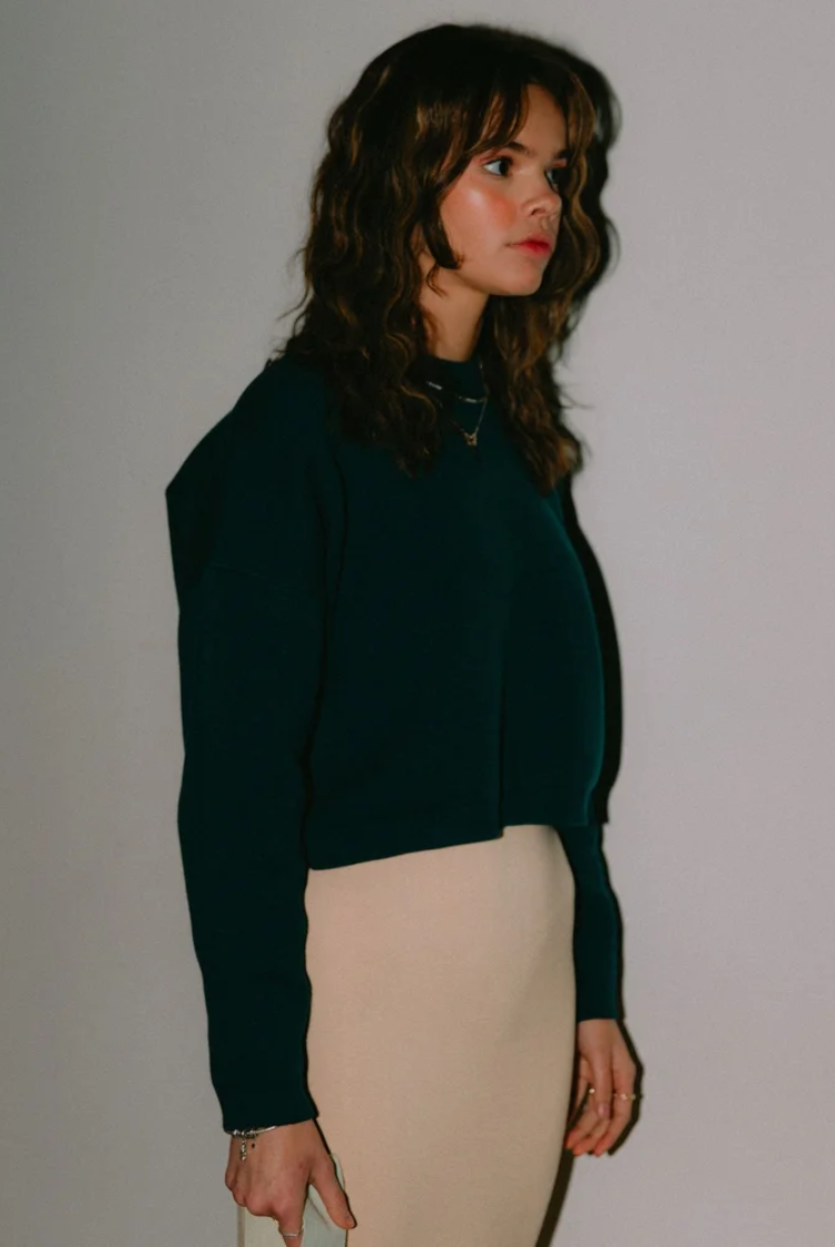 Nala Cropped Crewneck Sweater In Midnight Blue