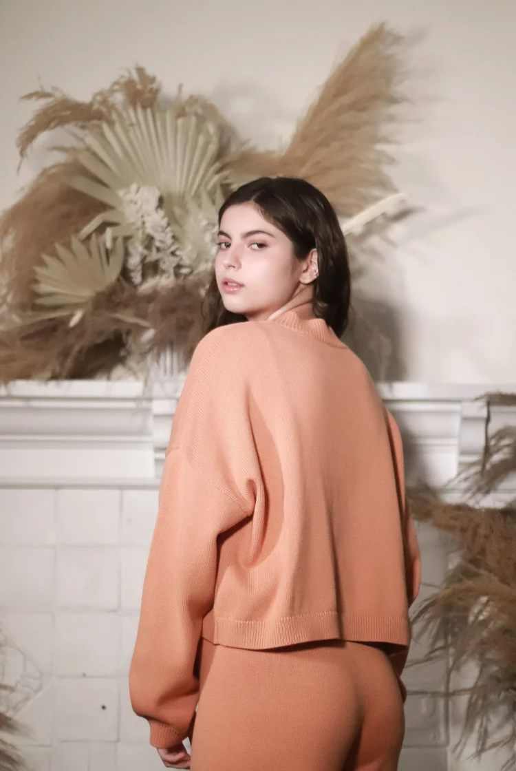 Nala Cropped Crewneck Sweater In Coral